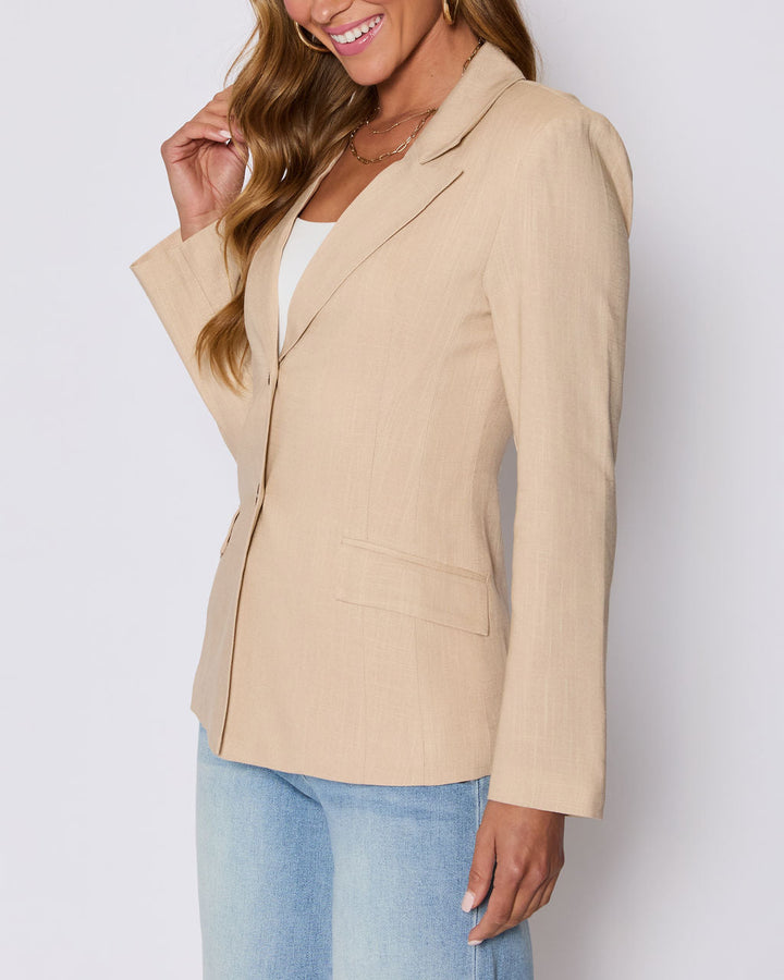 Sandy Linen Pocketed Blazer