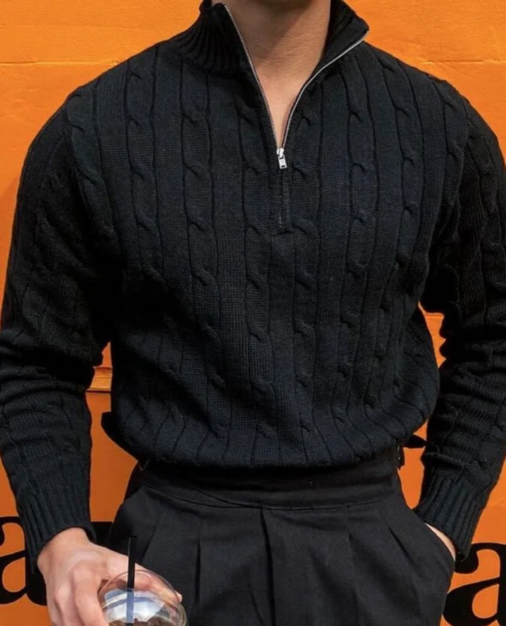 Toulon Textured Quarter Zip Sweater Black