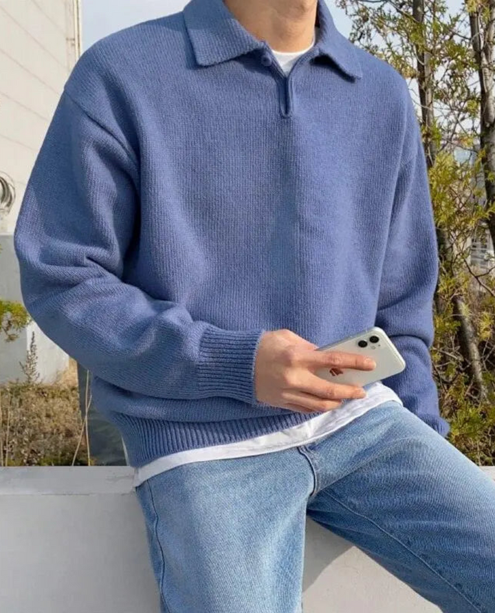 The Arveilo Button Polo Sweater Blue