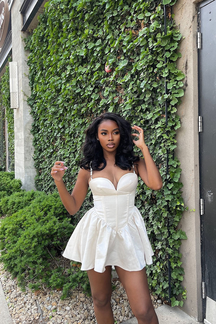 Pearly Girl Satin Mini Dress - Ivory