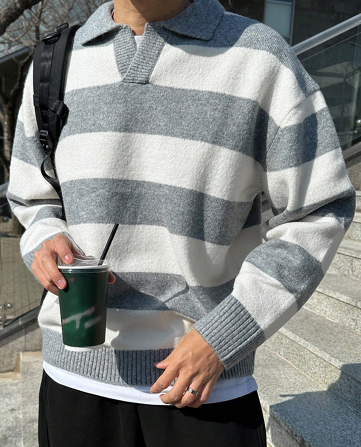 Bolzano Striped Knit Polo Sweater