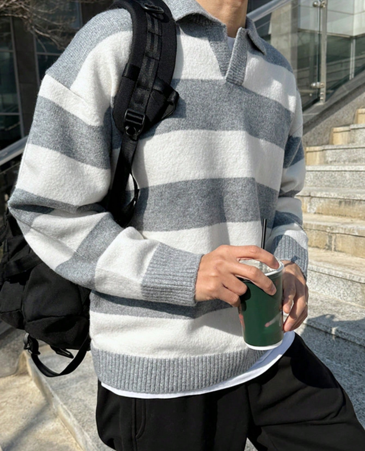 Bolzano Striped Knit Polo Sweater