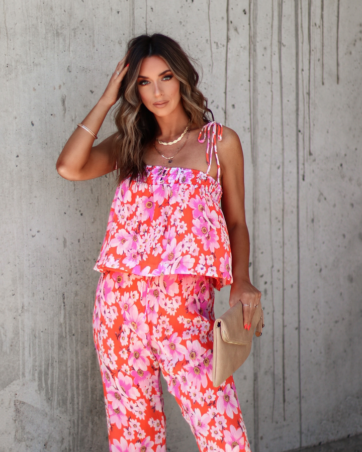 Jemma Floral Chiffon Plisse Pants