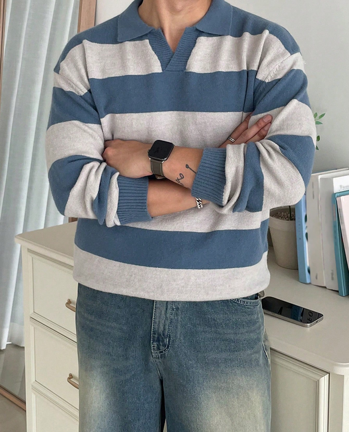 Bolzano Striped Knit Polo Sweater