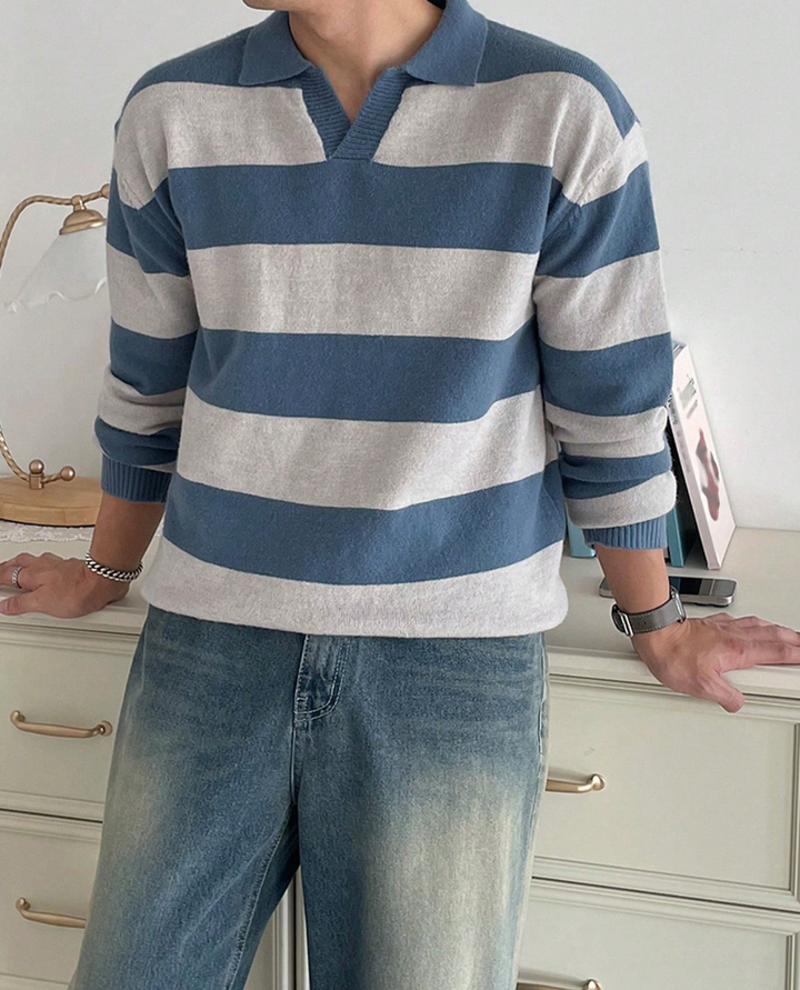 Bolzano Striped Knit Polo Sweater