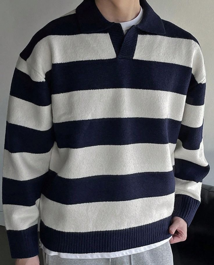 Bolzano Striped Knit Polo Sweater
