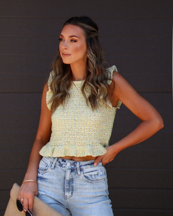 Ivelisse Smocked Sweater Knit Ruffle Hem Top Green