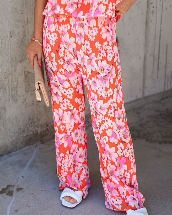 Jemma Floral Chiffon Plisse Pants Floral