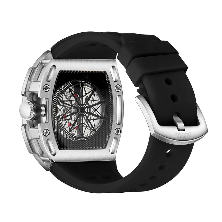 Tonneau Shape Waterproof Iced Out Full Diamond Hip Hop Skeleton Quartz Watch With Silicone Band
