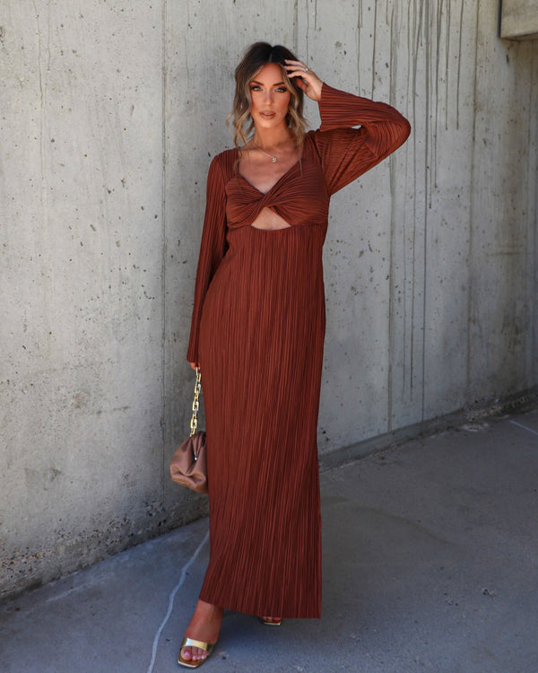 Grand Entrance Plisse Cutout Maxi Dress Brown