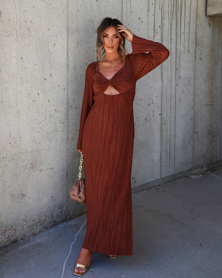 Grand Entrance Plisse Cutout Maxi Dress Brown