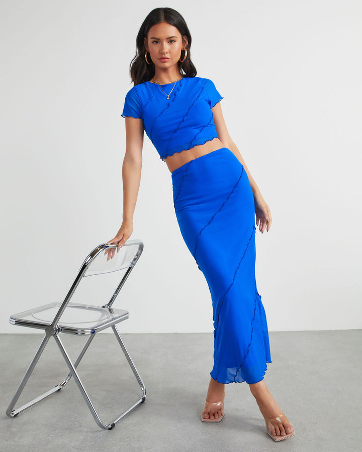 Markella Lettuce Trim Midi Skirt Royal Blue