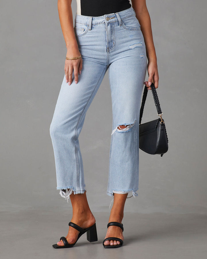 Double Dare Cropped Distressed Jeans Light Wash