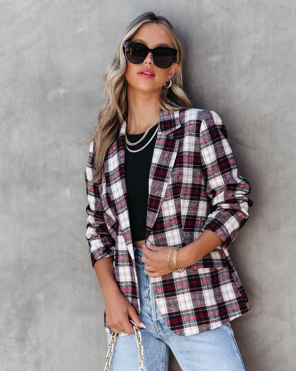 Big Apple Dreams Pocketed Plaid Blazer Plaid