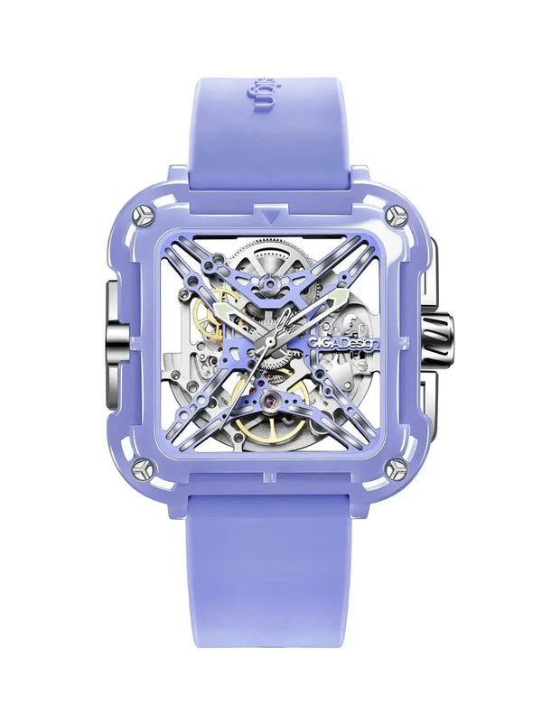 CIGA Design X Series Women's Watch: Purple Ceramic Skeleton with Silicone Strap Purple Automatic