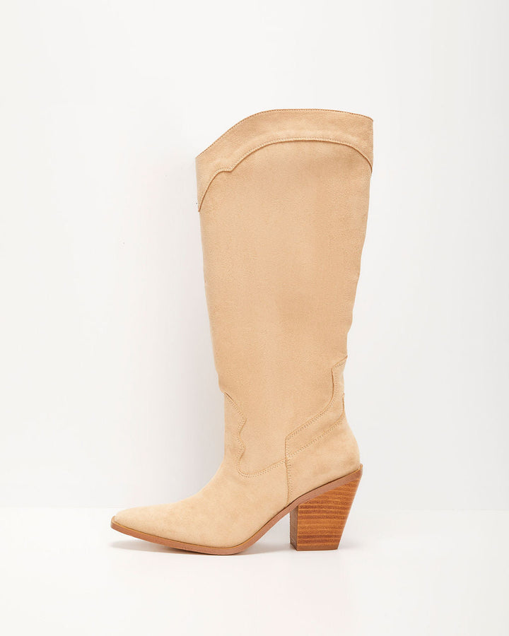 Carlisle Suede Heeled Boots Beige