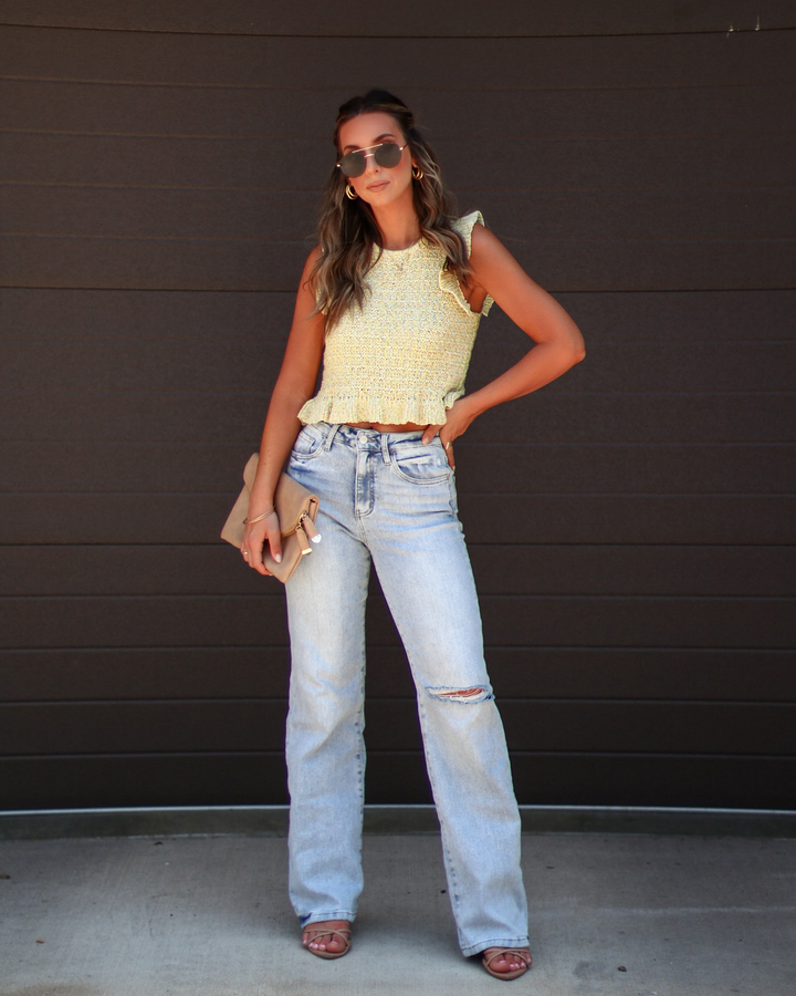 Ivelisse Smocked Sweater Knit Ruffle Hem Top