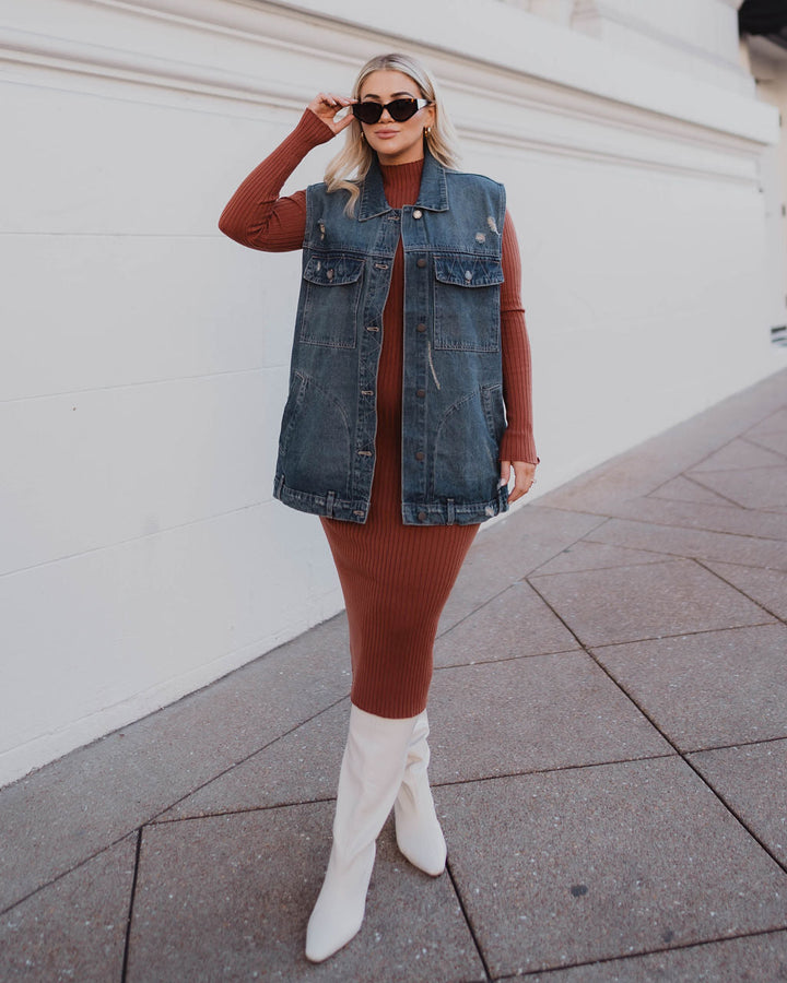 Adriel Oversized Denim Vest Blue