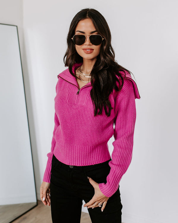 We Love It Half Zip Pullover Sweater Hot Pink