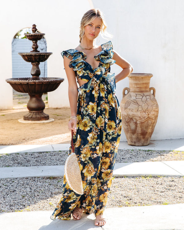 Encanto Floral Ruffle Maxi Dress Navy Multi