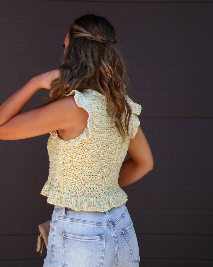 Ivelisse Smocked Sweater Knit Ruffle Hem Top