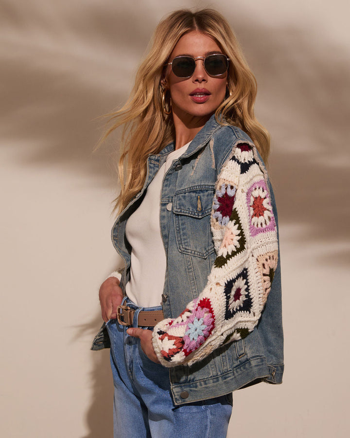 Alek Crochet Sleeve Denim Jacket