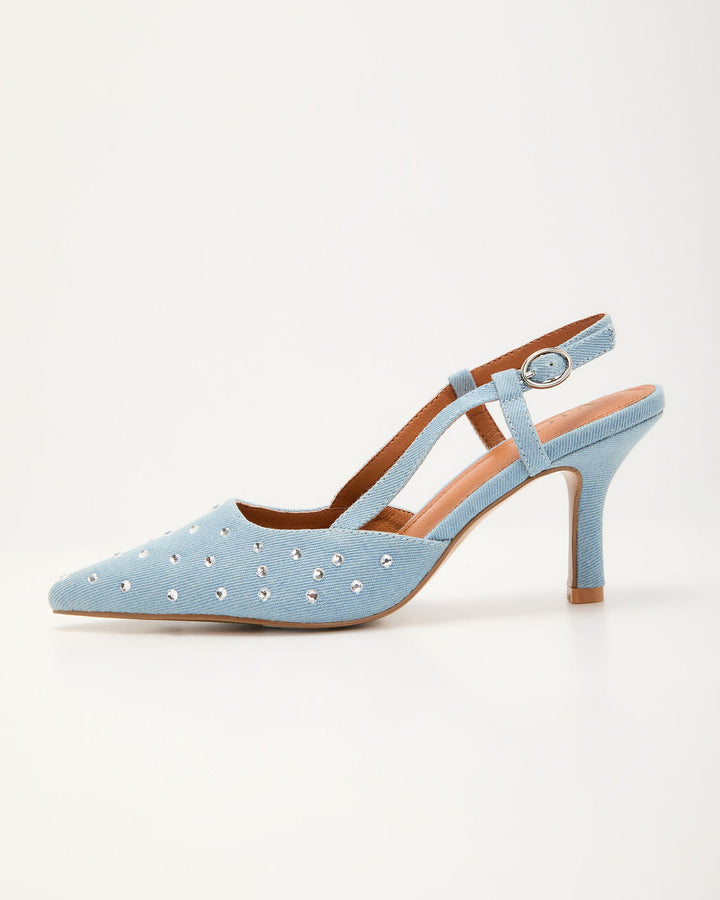 Starlit Dust Embellished Denim Heels