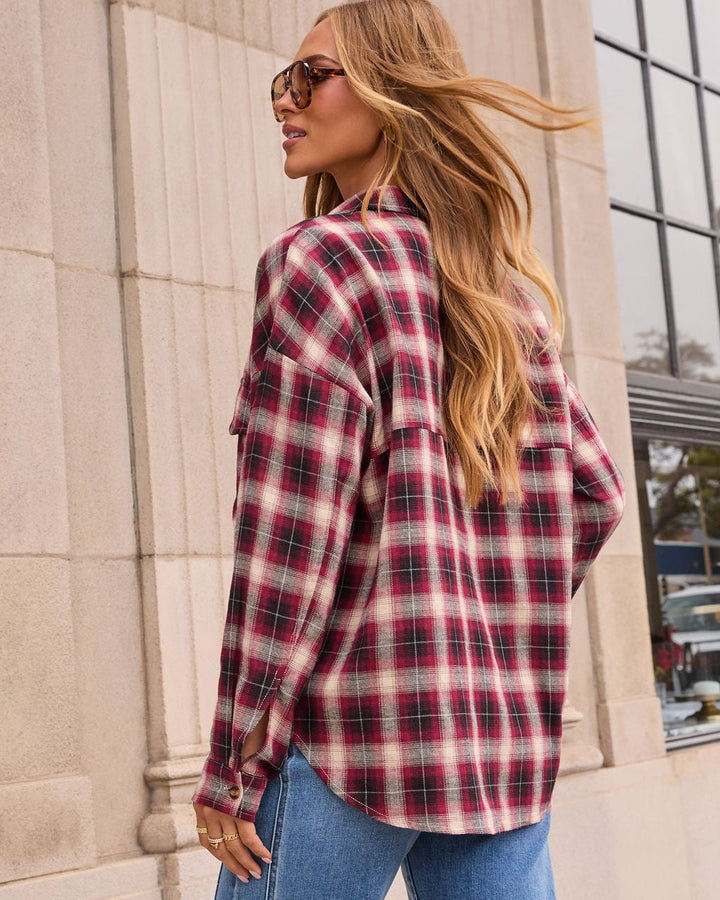 Petaluma Cotton Blend Plaid Button Down Top