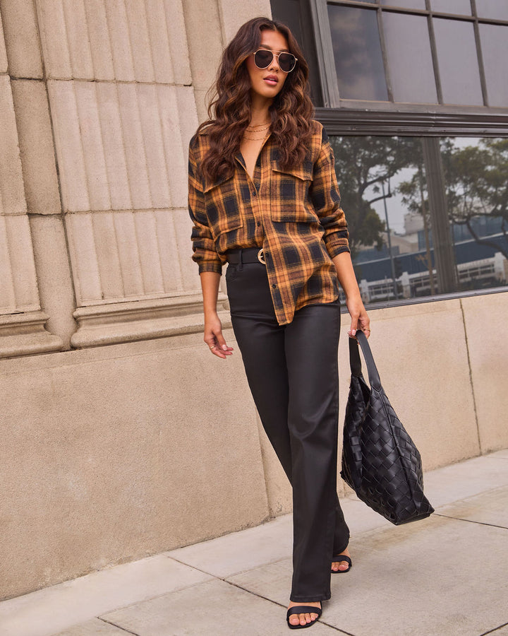 Petaluma Cotton Blend Plaid Button Down Top