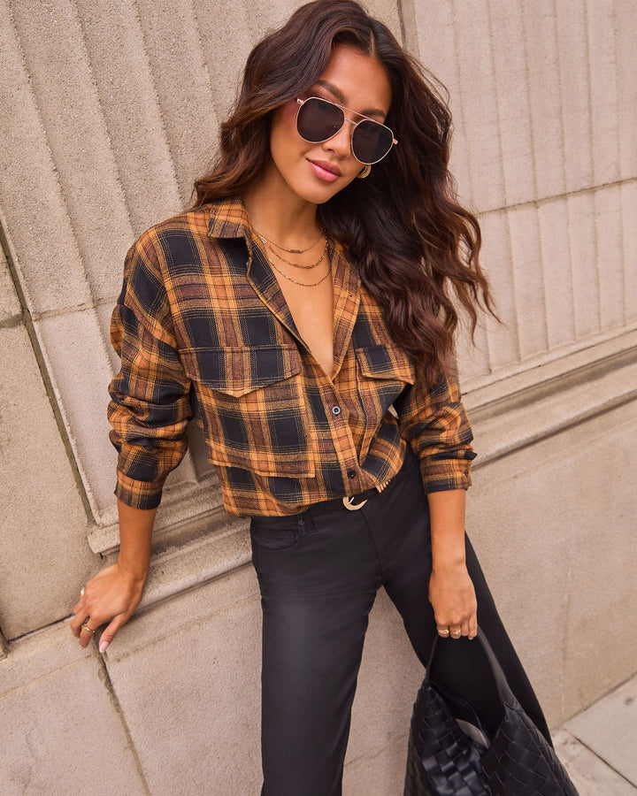 Petaluma Cotton Blend Plaid Button Down Top Plaid