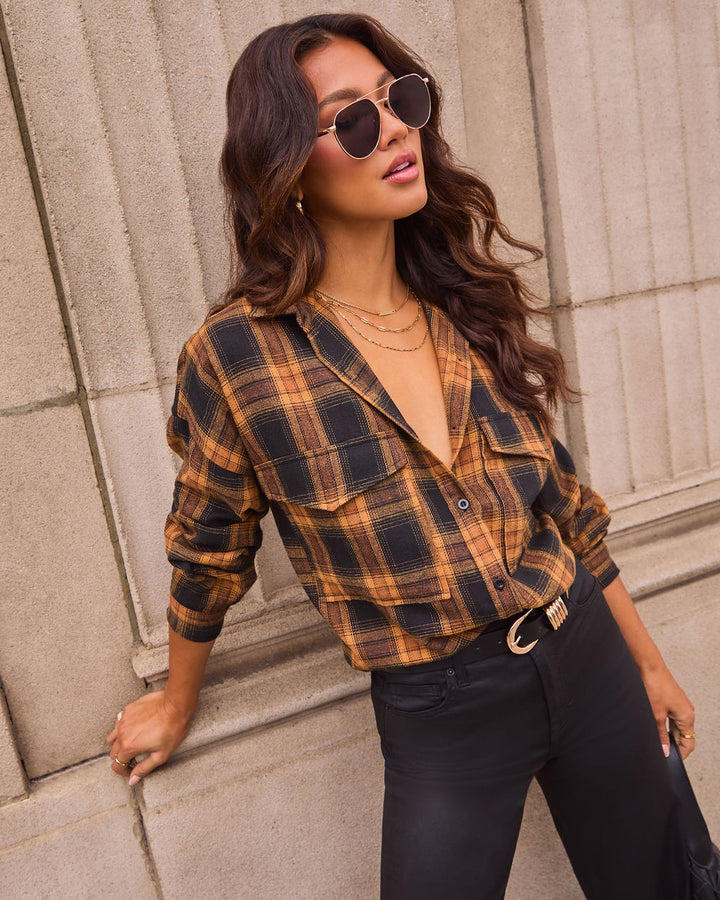 Petaluma Cotton Blend Plaid Button Down Top