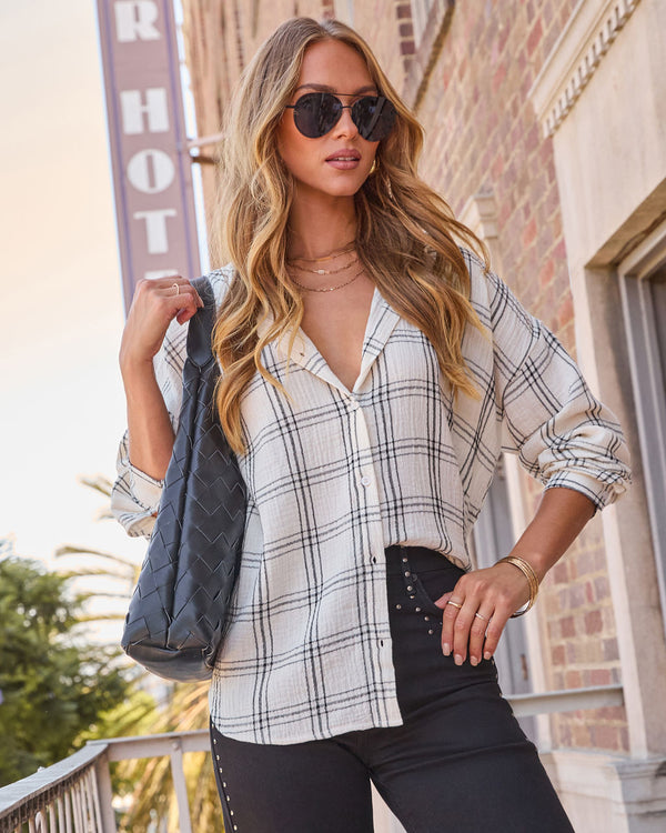 Brassroot Plaid Button Down Top Cream Plaid