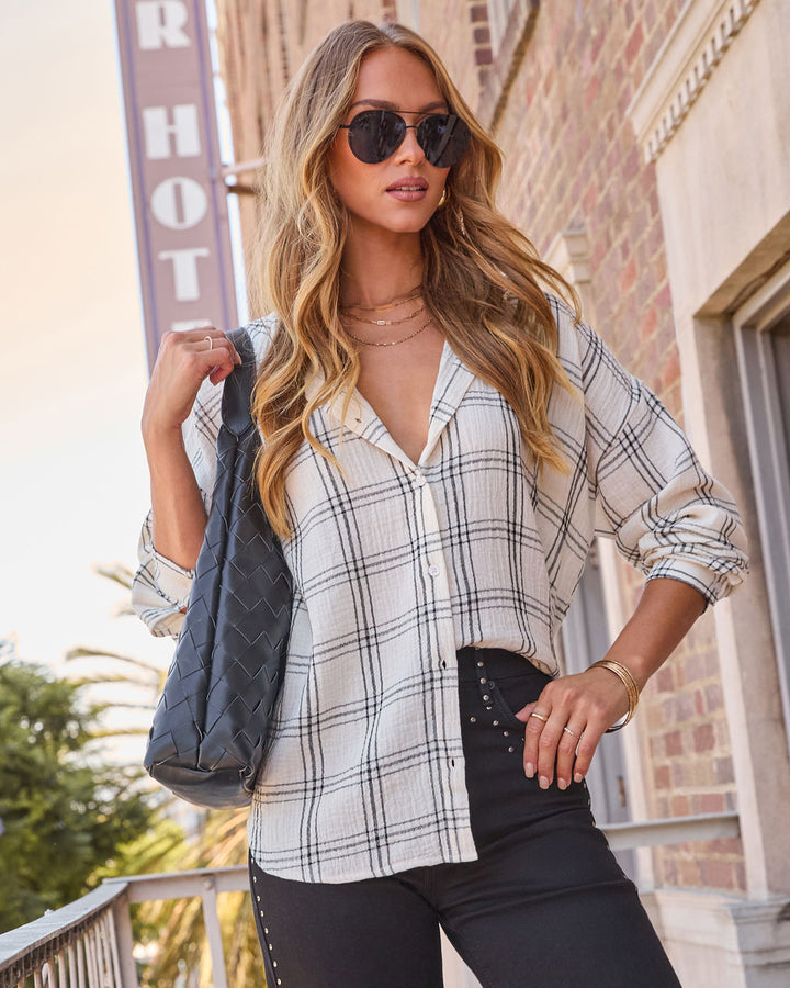 Brassroot Plaid Button Down Top Cream Plaid