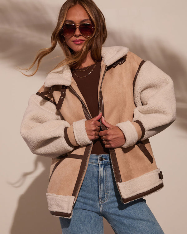 No Chill High Neck Suede Belted Jacket Latte