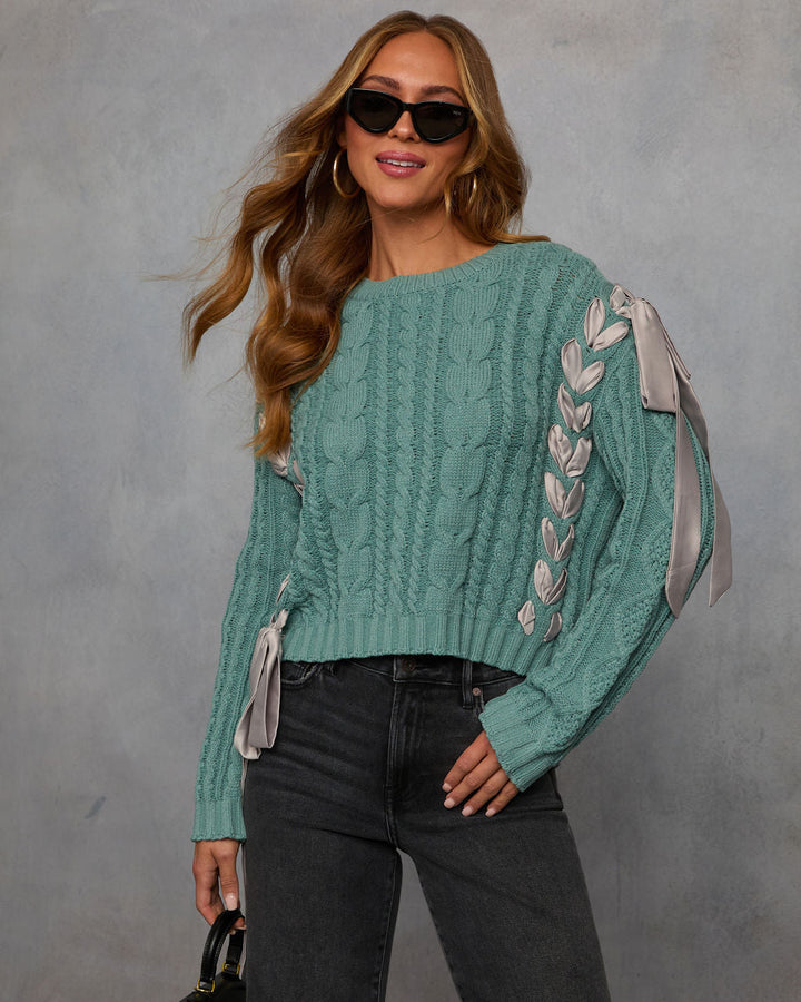 Maleena Braided Ribbon Sweater Green