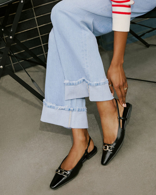 Lindley Slingback Chainlink Patent Leather Flats Black