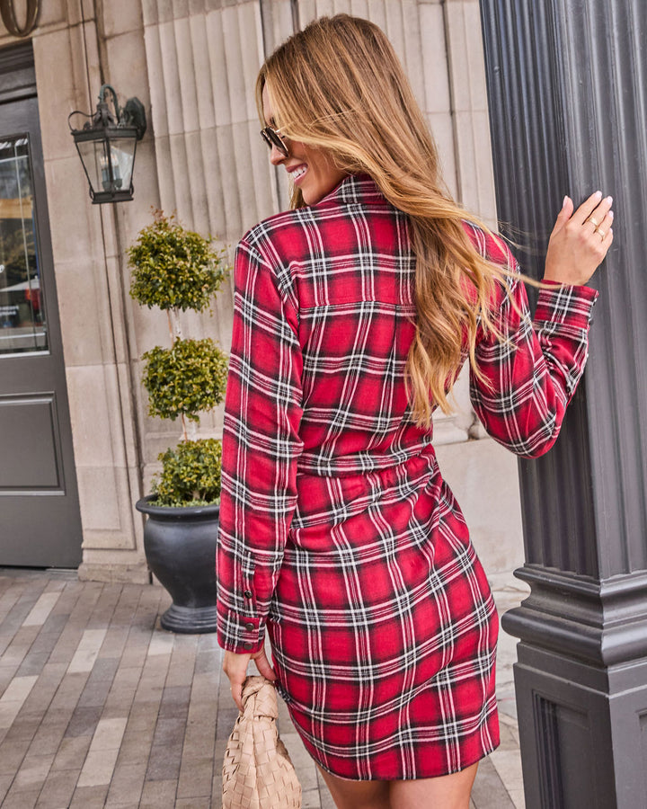 Archie Cotton Ruched Plaid Shirt Dress