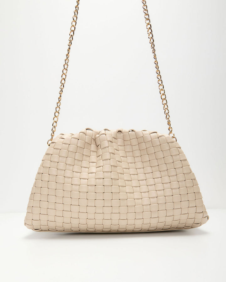 Janice Woven Leather Pouch Clutch