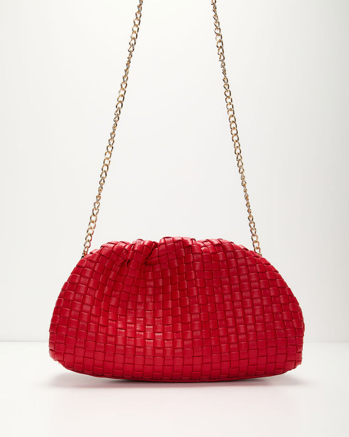 Janice Woven Leather Pouch Clutch
