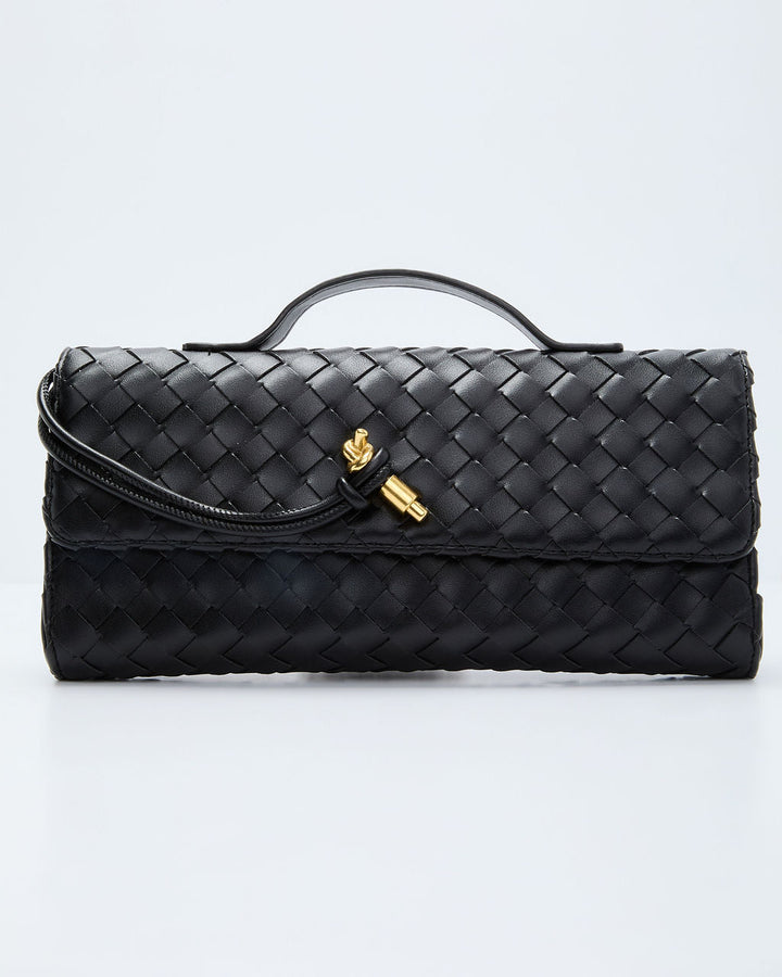 Porta Woven Leather Top Handle Clutch