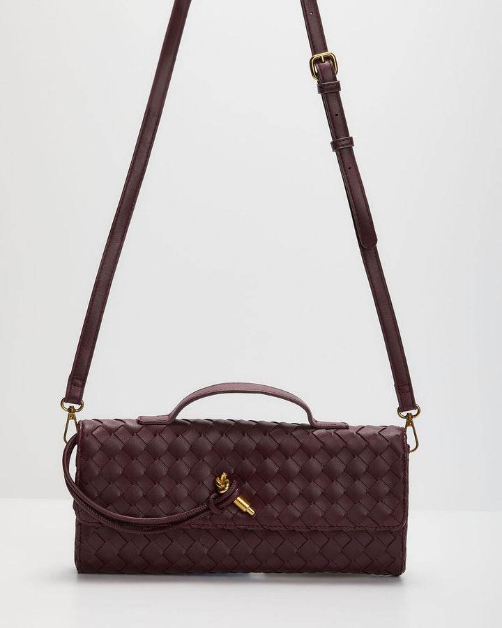 Porta Woven Leather Top Handle Clutch