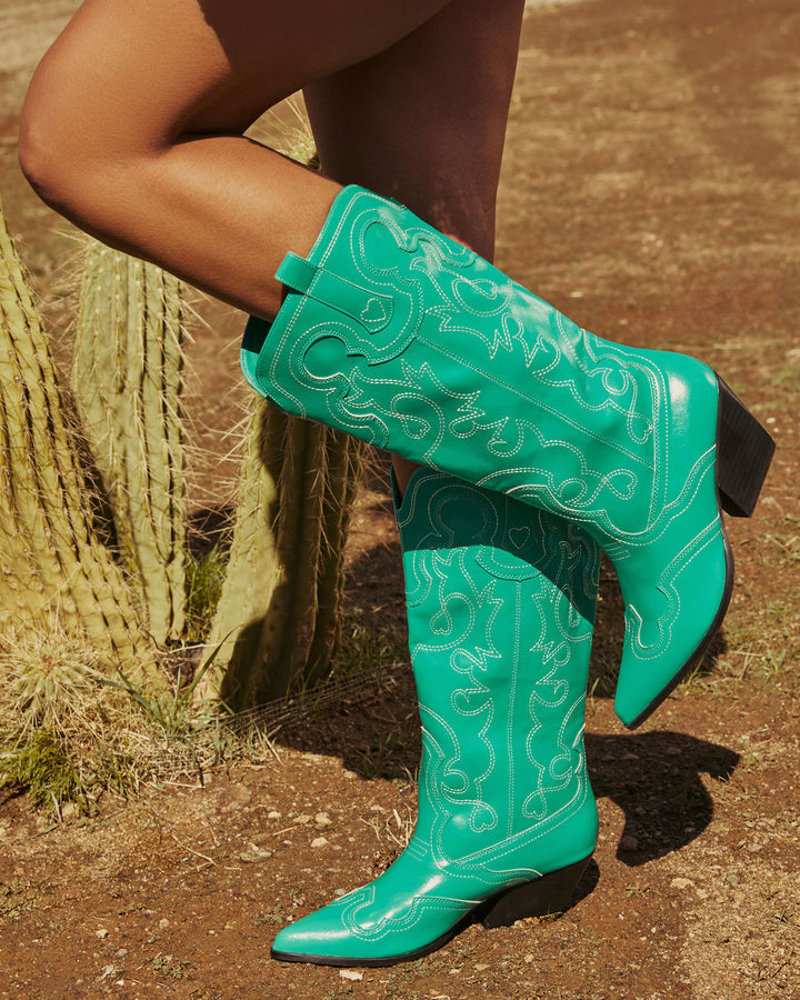 Festival Funk Stitched Western Boots Teal