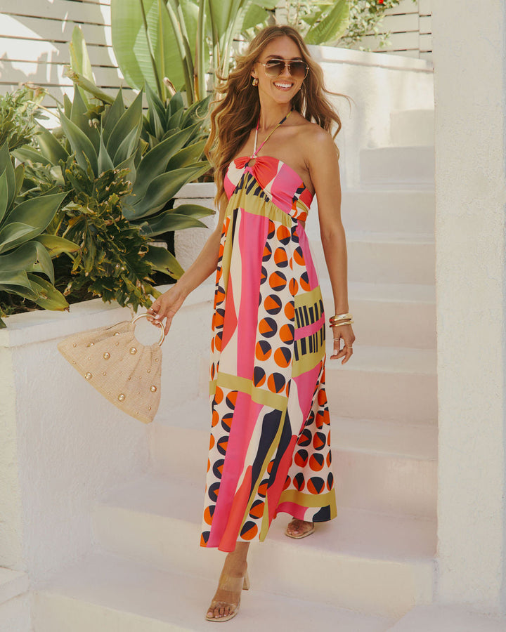 Till Sunset Abstract Halter Maxi Dress