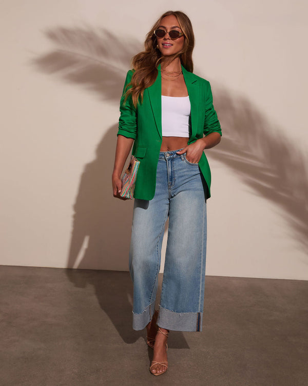 Away Message Oversized Linen Blazer Kelly Green