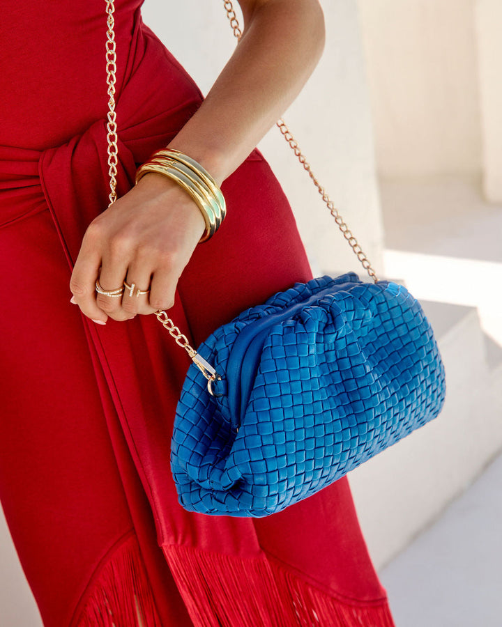 Janice Woven Leather Pouch Clutch