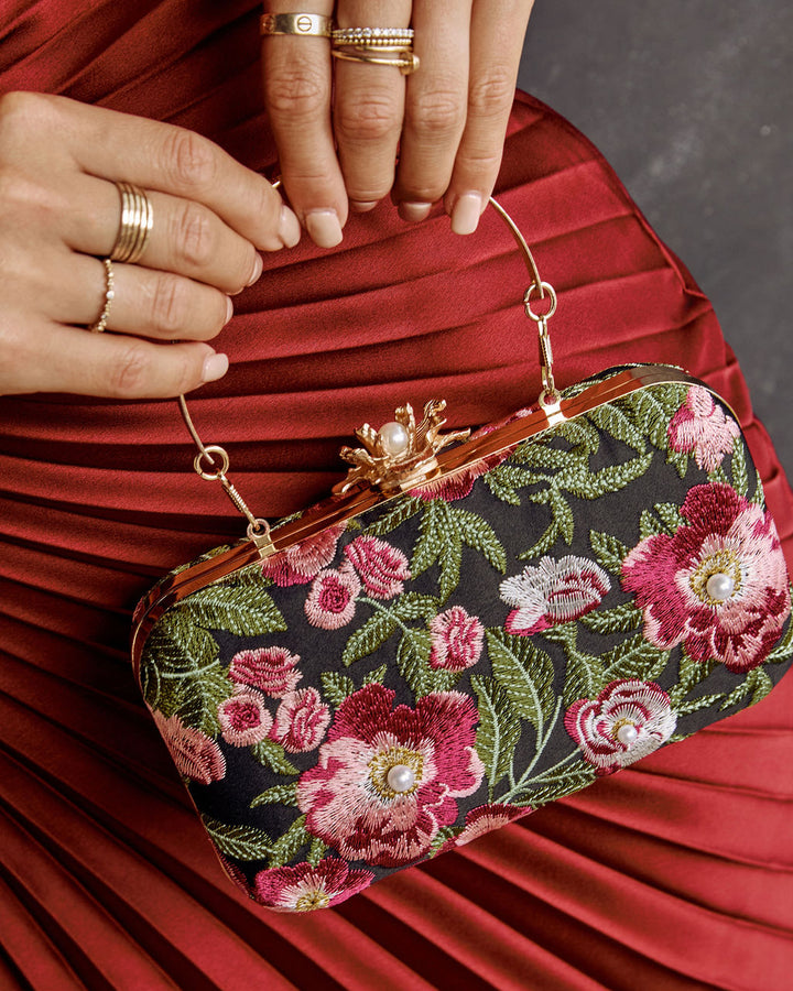 Freesia Embroidered Hard Case Clutch