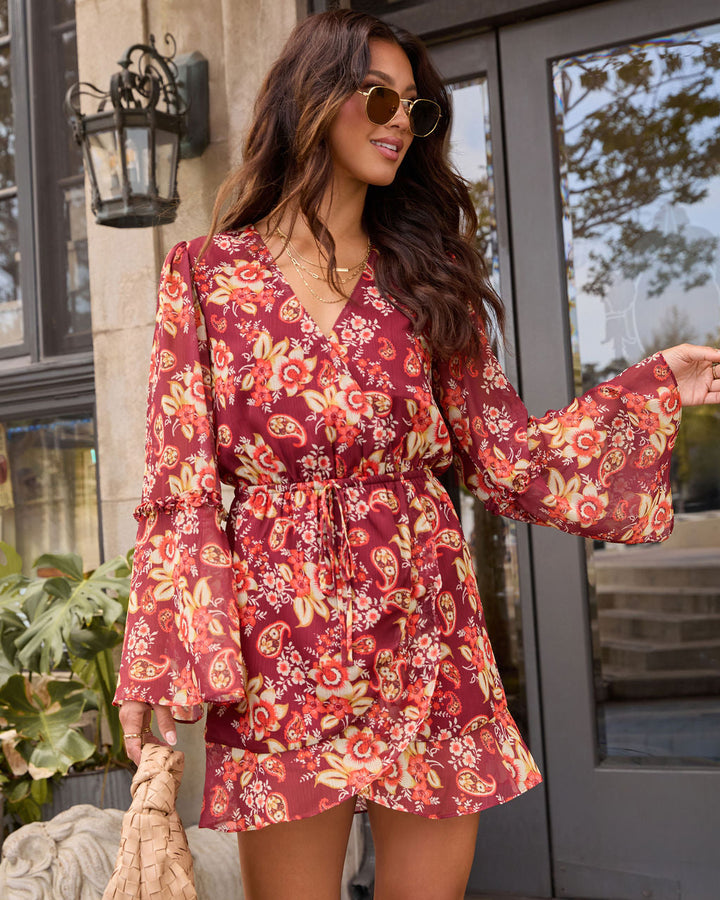 Honeycrisp Floral Waist Tie Mini Dress Red