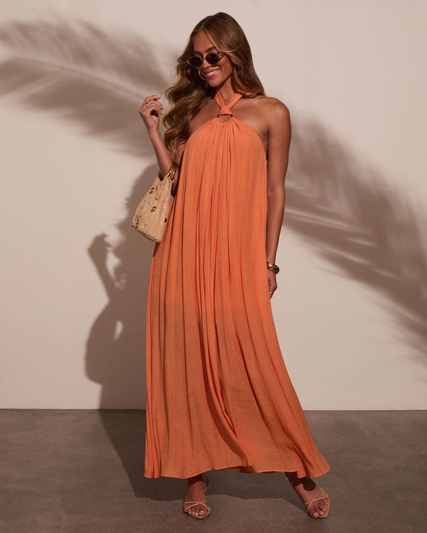 Nolah Pleated Halter Maxi Dress Light Tangerine
