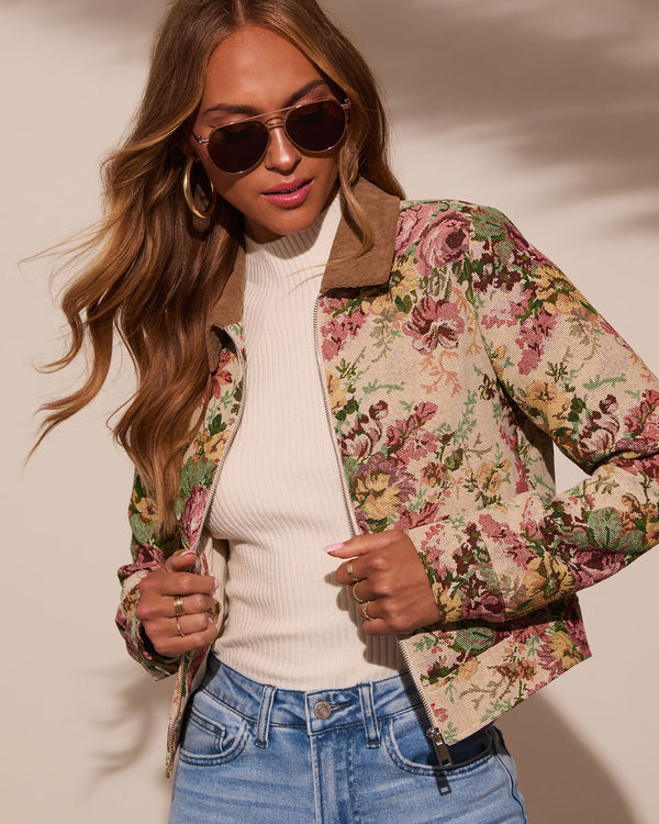 Garden Rose Linen Floral Tapestry Jacket Multi