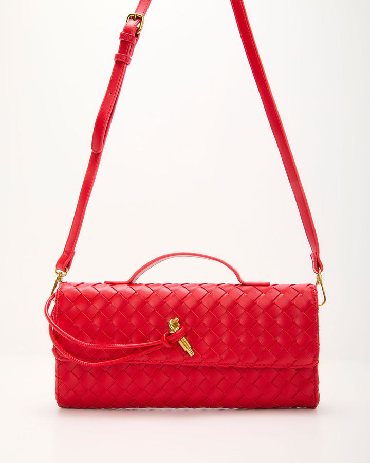 Porta Woven Leather Top Handle Clutch